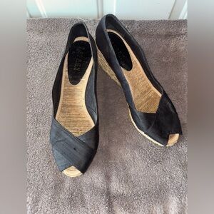 Lauren Ralph Lauren black Cecilia open toe wedge espadrilles size 10 B